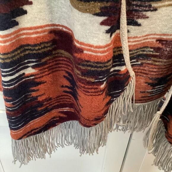 Lucky Brand Open Front Cardigan Sweater Sz M Aztec Southwestern Fringe - Picture 3 of 9